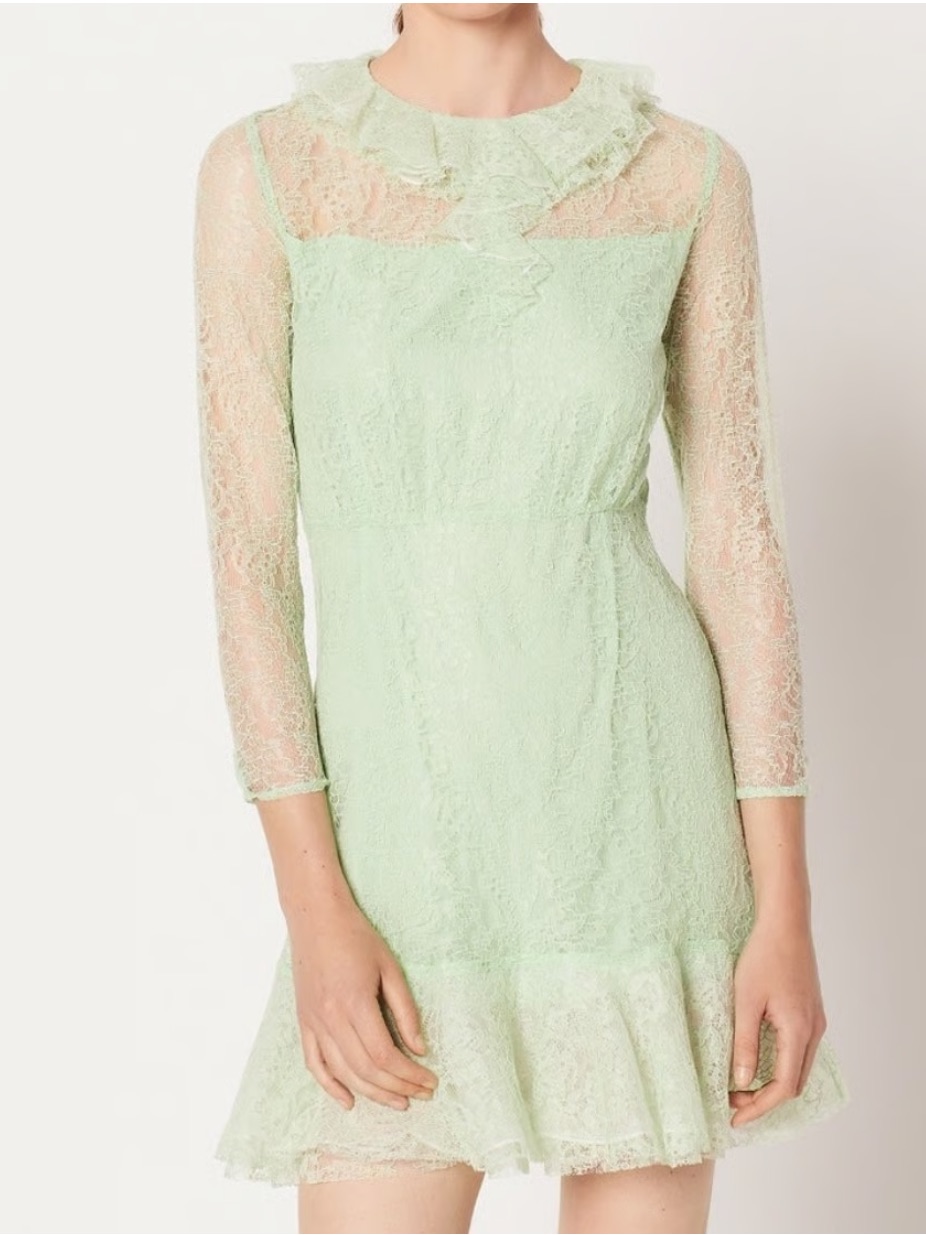 Sandro Paris Haiti Vert Amande Lace Ruffle Dress